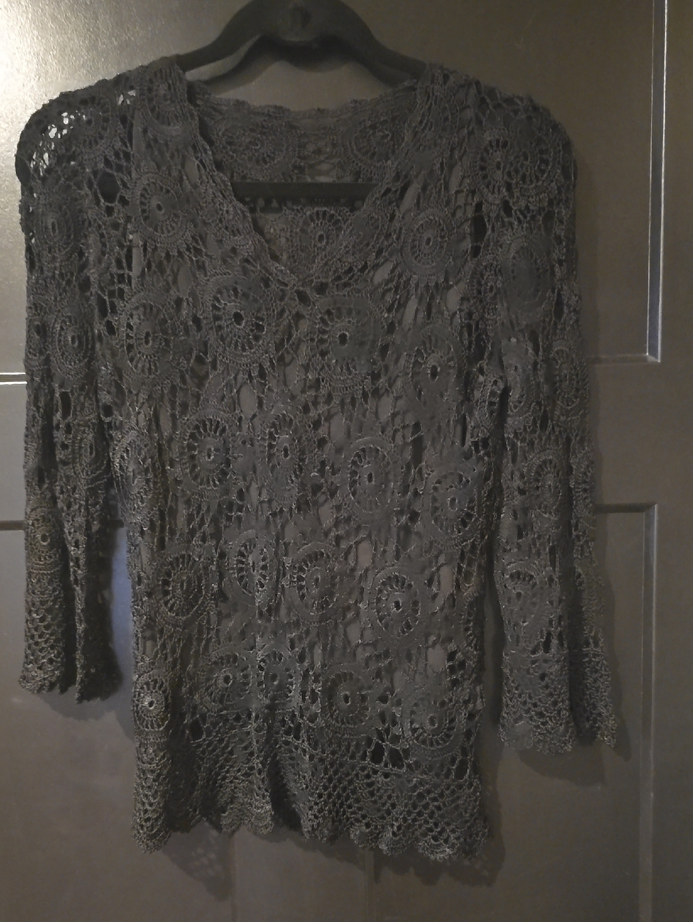 Black Crochet Long Sleeve Sweater, lined feminine pullover, sz small